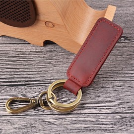 One Tap Only Red Genuine Full Grain Car Key Fob Holder, Red Universal Keychain with Brass Clip, Full Grain Leather Key Ring Leather Key Chain Holder with Swivel Clip, Available in 6 Colours
