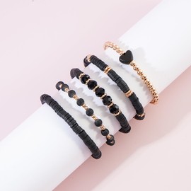 RISHEGAE Heishi Beaded Stretch Bracelets for Women Stackable Gold Polymer Clay Beads Bracelets Friendship Boho Summer Beach Bracelets Jewelry Set