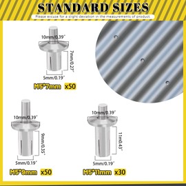 Mardatt 130Pcs M5 x 7/9/ 11mm Aluminum Core Rivets with Round Head, Half Round Head Hammer Drive Rivets, Knock Type Expansion Aluminum Rivets for Home Electronic Equipment