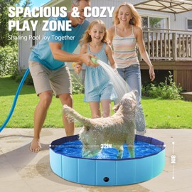FunBy Foldable Dog Pool, Kiddie Pools Hard Plastic for kids, Small Dog Pools, Portable Collapsible Pool, Kids Swimming Pool for Toddlers, Thickened, Non Slip Pet Bathing Tub for cats (32x8 Inch), Blue