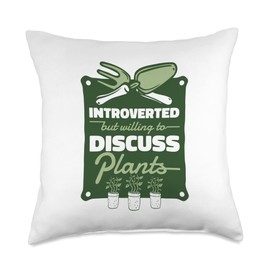 Raised Bed Gardening Tool Set Gifts For Beginners Introverted But Willing to Discuss Plants Ideas Gardening Throw Pillow, 18x18, Multicolor