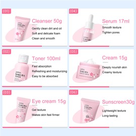 Sakura Skin Care Sets Birthday Gifts for Women,Travel SkinCare Set Gifts for Teenage Girls-Cleanser,Toner, Serum, Eye Cream, Essence Cream,Sunscreen, Skin Care Sets & Kits for All Skin Types-6PCS