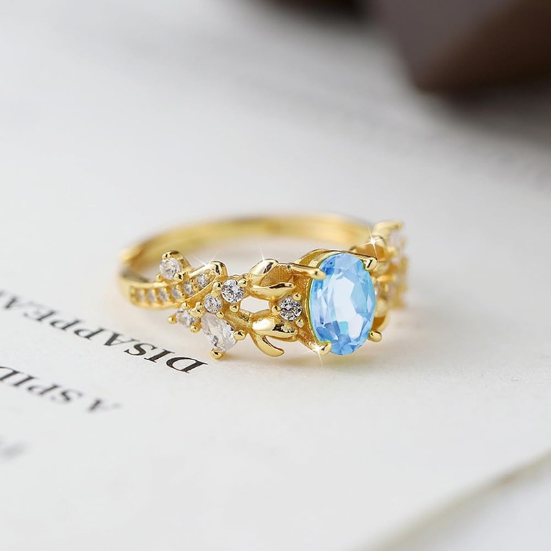 Women's Ring with Purple Amethyst/Green Peridot/Red Garnet/Topaz/Citrine, Ring with Elliptical