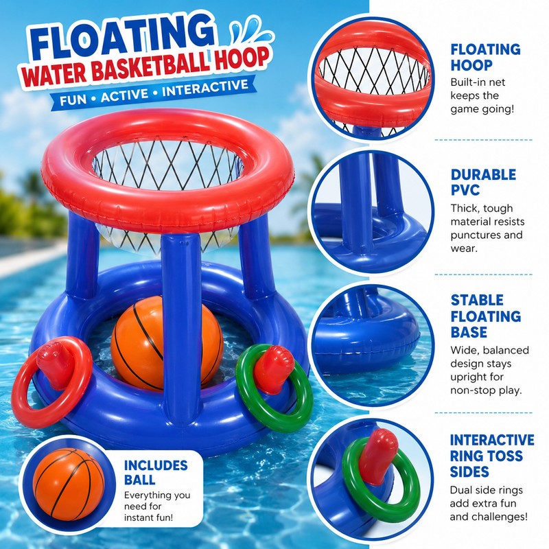 Inflatable Pool Basketball Hoop for Water Games – Floating PVC