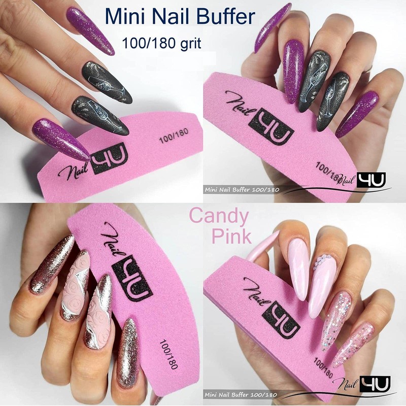 2Pcs Nail Buffers Half Moon Shape Double Sided 100/180 grit