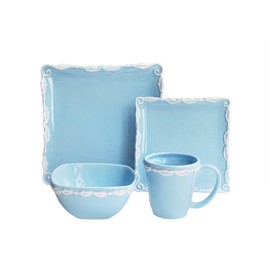 American Atelier 16 Piece Bianca Wave Square Dinnerware Set, Blue