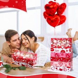 Maxcheck 48 Pieces Valentine's Day Treat Boxes Valentine Heart Cookie Boxes with Window 12 x 5.5 x 2.5 Valentine Bakery Boxes Heart Gift Boxes Candy Heart Containers for Valentine Party Favors
