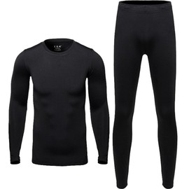 Men Thermal Underwear Set - Winter Thermal Long Johns Mens Warm Top and Bottom Set Black
