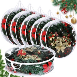 Shappy 6 Pieces Christmas Wreath Storage Container 30 Inch Wreath Plastic Storage Bags with Dual Zippers and Handles for Xmas Thanksgiving Holiday Artificial (Clear)