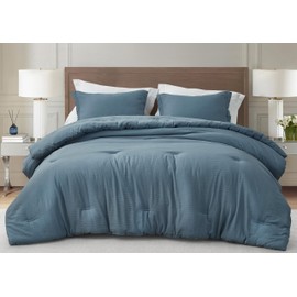 Chezmoi Collection Calvin 3-Piece Jacquard Comforter Set King Size, Blue Textured Woven Lightweight Comforter Bedding for All Season (1 Comforter 108x94 inches, 2 Shams)