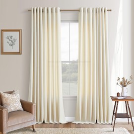 Cream Beige Curtains 102 Inches Long 2 Panels Grommet Light Filtering Linen Slub Textured Curtain Modern Farmhouse Coastal Decor Linen Drapes 102 Inch Length for Patio Sliding Door Office Bedroom