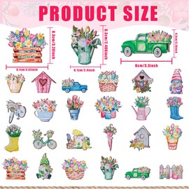 Keboyoe Pack of 24 Spring Flowers Hanging Spring Decoration Wooden Colourful Spring Hanging Decoration Wooden Pendant Flowers Wooden Pendant Spring Flowers for Doors, Gardens, Yards, Windows, Ceilings