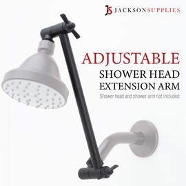 Shower Head Extension Arm by JS Jackson Supplies, Adjustable 10 Inch Showerhead Extender, Solid Brass Construction, Universal Tall Hi-lo Pipe Height Extending (Chrome Finish)