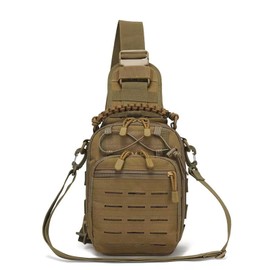 ZSearARMY Tactical Sling Bag -600D Nylon with MOLLE System, Shoulder Pack for Hiking, Motorcycling, Hiking, EDC (tan)