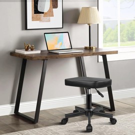 WKWKER Rolling Stool Height Adjustable 360° Swivel Stool with Wheels Square Seat PU Leather Rolling Stool for Bedroom Counter Shop Salon Massage Home Office Desk (Black)