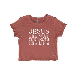 Jesus The Way Truth Life Christian Juniors Lettuce Trim Crop Top Womens Baby Tee Chocolate