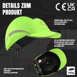 HEARMOR Lightweight Bump Cap with Reflective Stripes, Breathable Baseball Cap Style, Head Protection Hard Hat for Men and Women, Lime