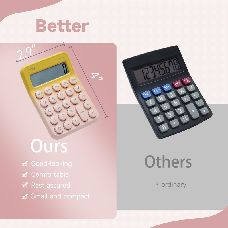 Exlliy Exlliy Pocket Calculator, Kids 8 Digit Small Desktop, LCD