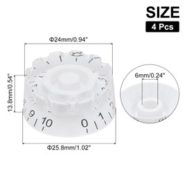 MECCANIXITY 4pcs Electric Guitar Knobs White Speed Volume Tone Control Knob 1.02x0.54 inch Guitar Adjust Knobs Caps for Electric Guitar Parts Replacement (White-Black Word)