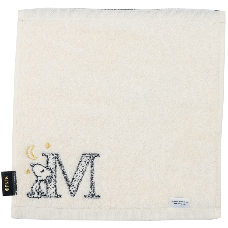 Tsujiseru Snoopy Mini Towel 25cm Initial M Embroidered White