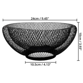 BELLE VOUS Fruit Bowl Black Fruit Basket Metal - 24 cm Bowl Black Metal Basket Decorative Bowl Black Fruit Bowl Modern Fruit Bowl Fruit Basket Wire Basket Round for Fruit, Vegetable Storage, Kitchen,