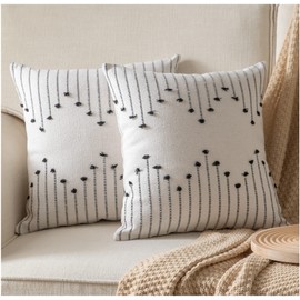 Caflife Boho Throw Pillow Covers 22x22 Set of 2 Decorative Pillows for Bed Sofa, Neutral Beige with Black Pillow Covers, Modern Farmhouse Home Decor Couch Pillow Cases