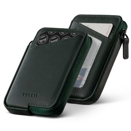 VULKIT Credit Card Holder with RFID Blocking Grain Cowhide Leather with Zip Slim Minimalist Card Holder for Up to 10 Cards and Folded Banknotes