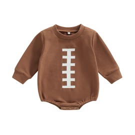 Twopumpkin Baby Boy Girl Football Outfit Sweatshirt Onesie Bubble Romper Football Costume Cute Fall Clothes 3-6 Months Football Costume Brown