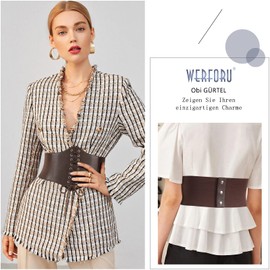 WERFORU Women's Tied Waspie Belt, Wide Lace-Up Corset Elastic Waist Belt, B coffee