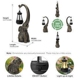 Solar Garden Elephant Decor Outdoor Statue - Elephant With LED Waterproof Sculptures Lights, Elephant Pond/Yard Statues Outside Decoration, Home, Lawn, Patio, Resin Animal Ornament, Gardening Gift