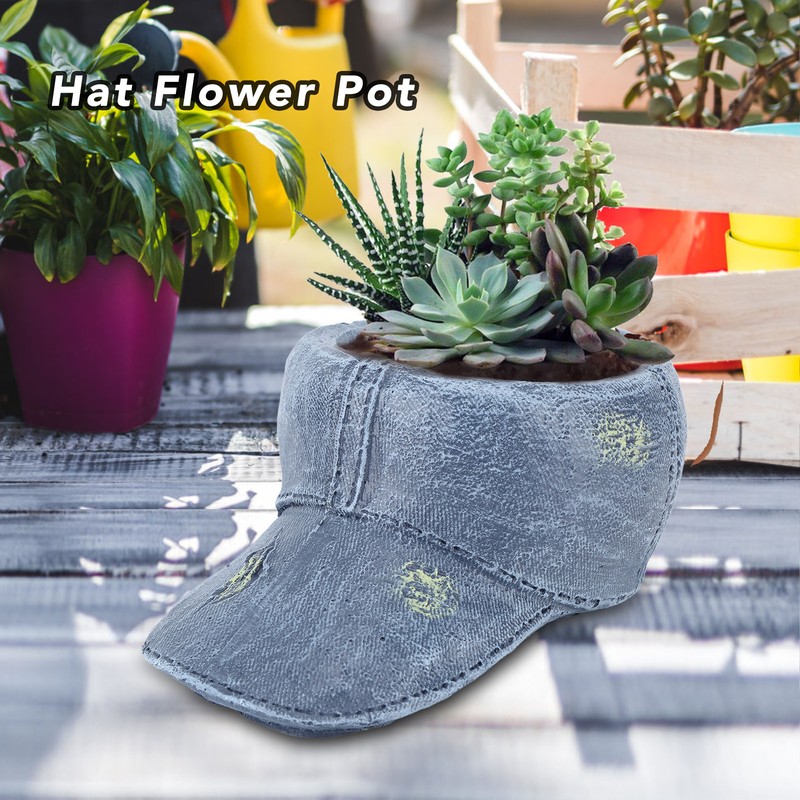 Hat Flower Pot Blue Retro Cowboy Hat Clothes Resin Plant