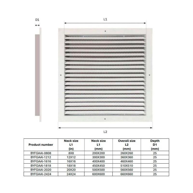 Byson Aluminum Return Air Grille Fixed Louvre White Powder Coating
