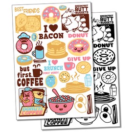 Breakfast Brunch Pancakes Donuts Bacon Eggs Temporary Tattoo Water Resistant Fake Body Art Set Collection - Color (One Sheet)