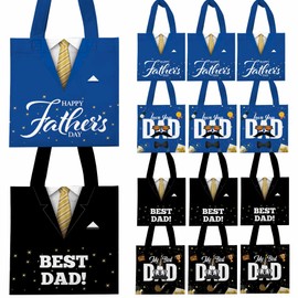 HABDJILTY 20 Pcs Father's Day Gift Bags Best Dad Treat Candy Goodie Bag with Handle Reusable Non-woven Gift Wrap Bags for Dad Grandpa Happy Fathers Day Party Favors Supplies Decorations