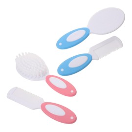 FRCOLOR Soft Hair Brush and Comb Set for Newborns Ergonomic Grip Grooming Kit with Easy Clean Materials Gentle Scalp Care for Boys and Bath Pink and Blue