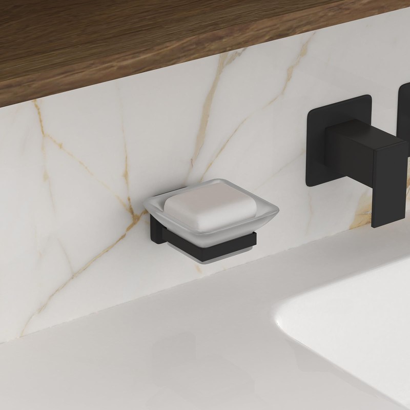 JASSFERRY Soap Dish Holder for Shower Black Wall Mounted Square