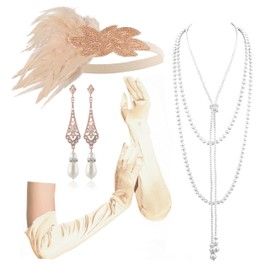 Cizoe 1920s Accessories Set for Women, Flapper Accessory Great Gatsby Costume Headband Flapper Necklace 20s Gloves(df)