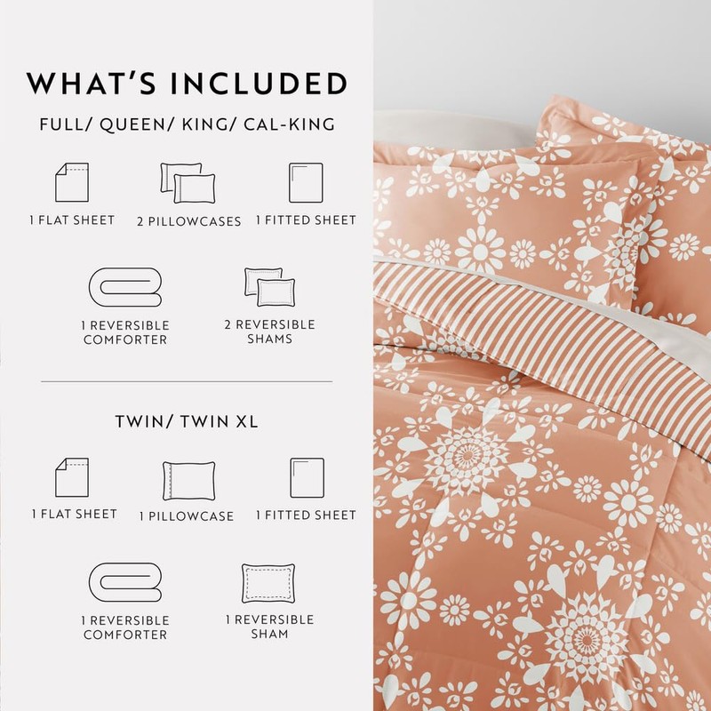 LINENS & HUTCH Bedding Bundle, Patterned Microfiber Comforter Set and