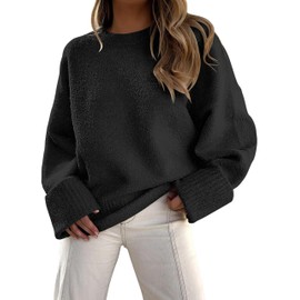 Womens Chunky Knit Sweater Casual Long Sleeve Knitwear Pullover Oversized Crew Neck Jumper Black