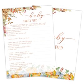 Beshoul Baby Shower Games, Thanksgiving Baby Family Feud, 25 Double-Sided Game Cards + 1 Answer Card for Gender Reveal Party Decorations Supplies Announcement - C06