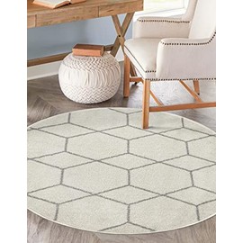 Unique Loom Trellis Frieze Collection Area Rug - Geometric (10' Round, Ivory/Gray)