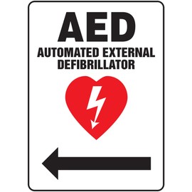 ACCUFORM Signs MFSD420VP Plastic Safety Sign, Legend "AED AUTOMATED External DEFIBRILLATOR (Arrow Left)" with Graphic, 14-Inch Lengthx10-Inch Widthx0.055-Inch Thickness, Red/Black on White