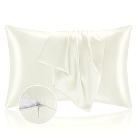 BEDELITE Satin Pillowcase with Zipper 2 Pack, Ivory Pillow Cases Standard Size, Super Soft and Cooling Similar to Silk Pillow Cases, Gift for Women Men(20x26 Inches)