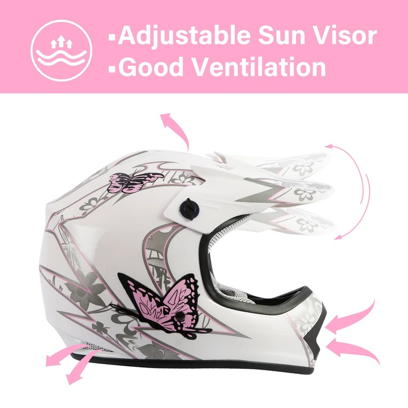 TCMT Youth Pink Butterfly Dirt Bike ATV Helmet Motocross with