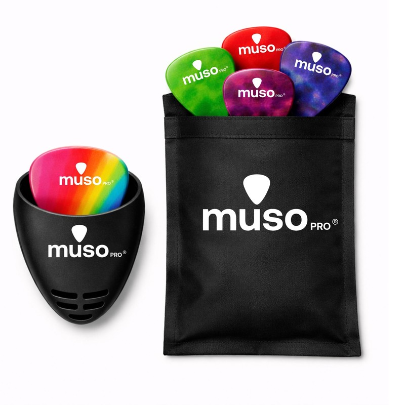 Muso Pro Guitar Picks Holder with 15 Picks, Plectrum for