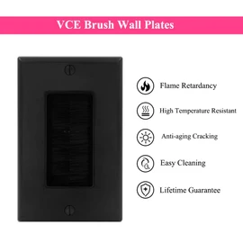 VCE Single Brush Wall Plate with Single Gang Low Voltage Mounting Bracket Black 2 Set/4 PCS