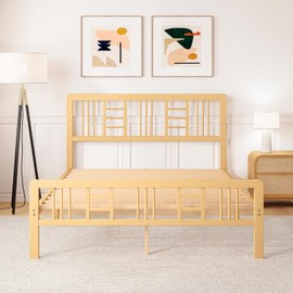 Sementa 12 Inch Bamboo Wood Queen Size Platform Bed Frame with Headboard and Footboard, Metal Slat Support Bed Frame Queen Size Heavy Duty, No Box Spring Needed, Easy Assembly, Noise Free, Reinforced