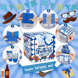 Caja de Regalo Sorpresa para Dinero en Efectivo del Día del Padre, Kit Pull out Box Extraíble para Papá con 30 Bolsas Transparentes, Cinta Adhesiva, Regalo Creativo Best Dad Ever para Papá, Diseño de Cuadros Azules