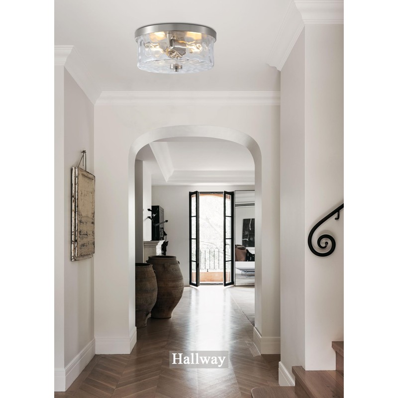 Litaddscen Hammered Glass Brushed Nickel Flush Mount Ceiling Light,2-Lights Modern