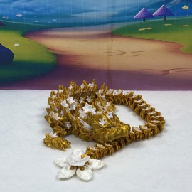 Generic 3D Printed Dragon with Dragon Egg, 12"" Gold and White Cherry Blossom Articulated Dragon, Fidget ADHD Autism Toy Executive Desk Toy D032-DR